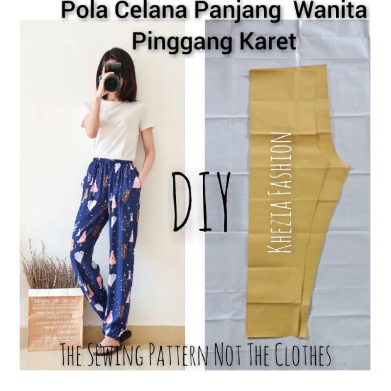 Pola Celana Panjang Wanita Pinggang Karet Size XS-S-M-L-XL-XXL-3XL
