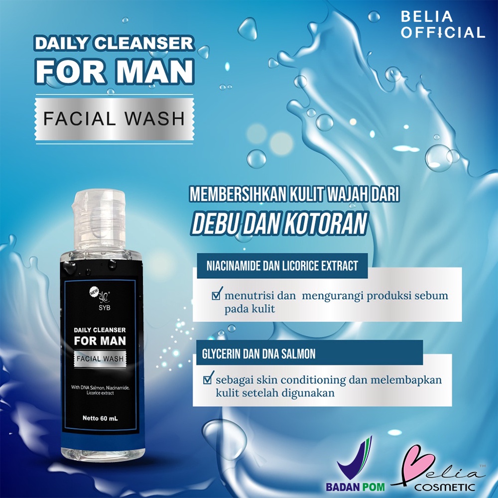 ❤ BELIA ❤ SYB Facial Wash For Man 60ml Daily &amp; Acne | Cleanser | Acne | Pembersih Wajah | BPOM