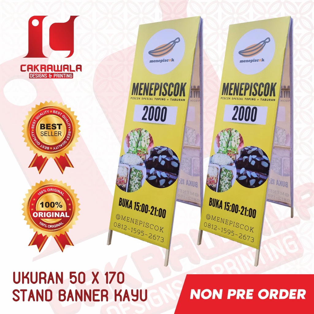 STAND BANNER KAYU UKURAN 50 X 170 - STANDING BANNER PROMOSI SEGITIGA - SEGITIGA STANDING BANNER KAYU
