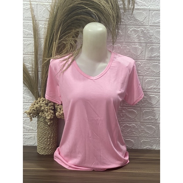 Kaos Wanita V neck Polos pendek L XL XXL Kaos Polos Pendek Wanita-Pendek-Babypink