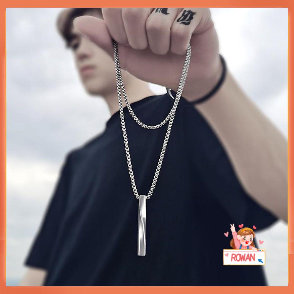 ROW New Necklace Gift Stainless Steel Chain Pendant Trendy Men Fashion Jewelry Simple Rectangle/Multicolor