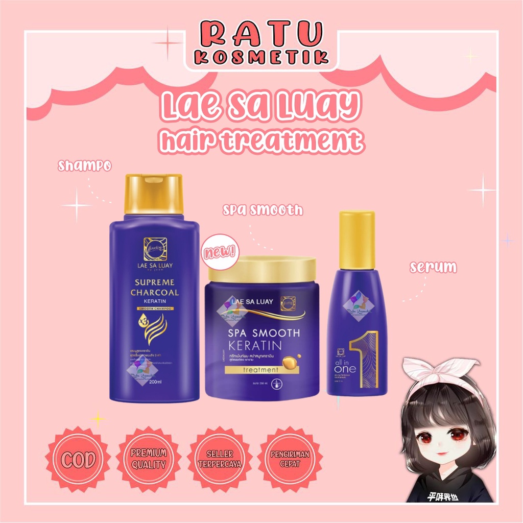 ❤ RATU ❤ Lae Sa Luay Hair Spa Smooth Keratin 250 ml | Serum 50ml | Shampo 200ml | Masker Rambut | Creambath | Treatment Rambut  (✔️BPOM)