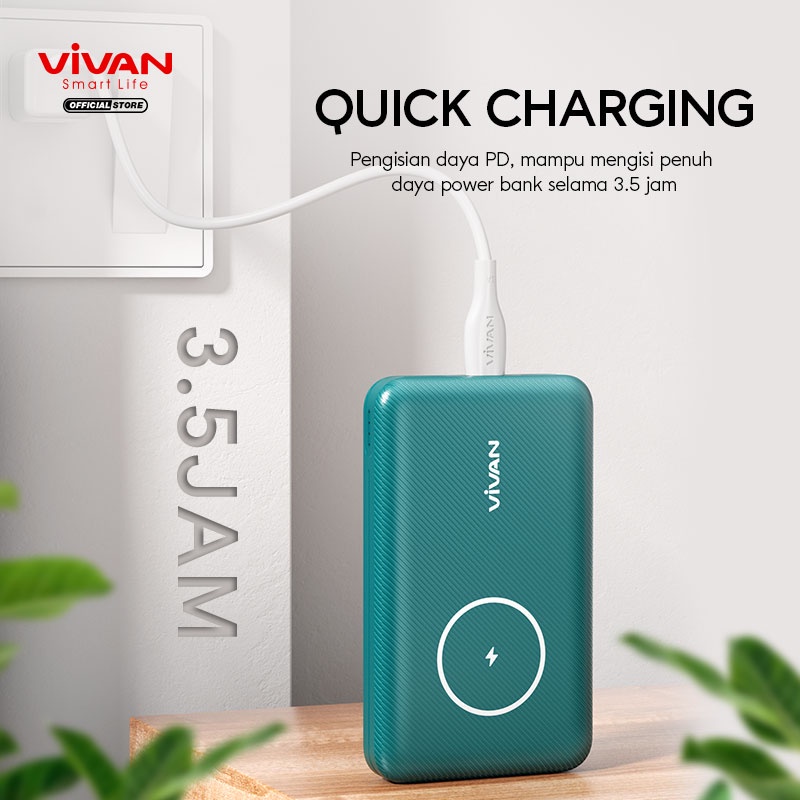 POWER BANK VIVAN 10.000MAH 2 INPUT 3 OUTPUT VPB-W12 QC 3.0 MAGNETIC