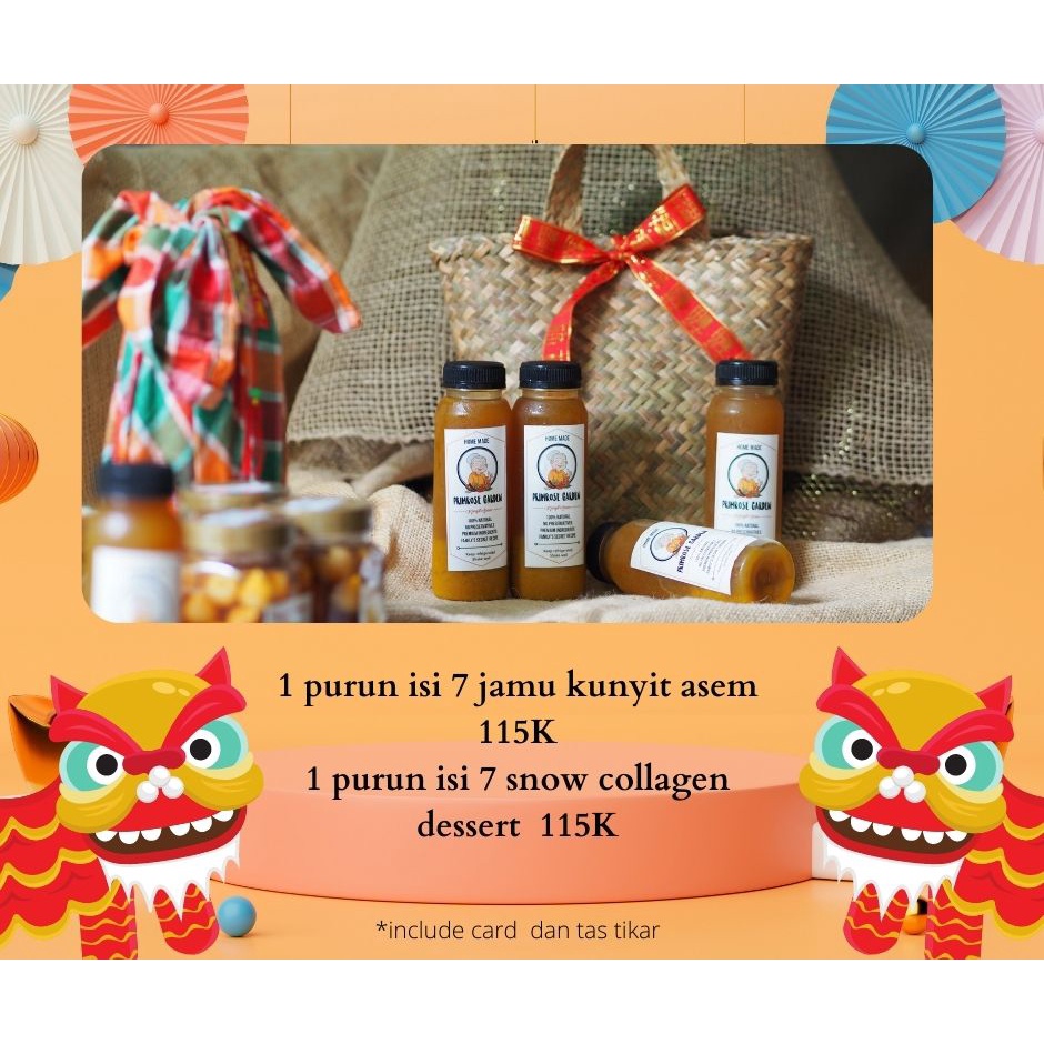 

Hampers isi Jamu Kunyit Asam 500 ml atau dan Snow Collagen 500 ml