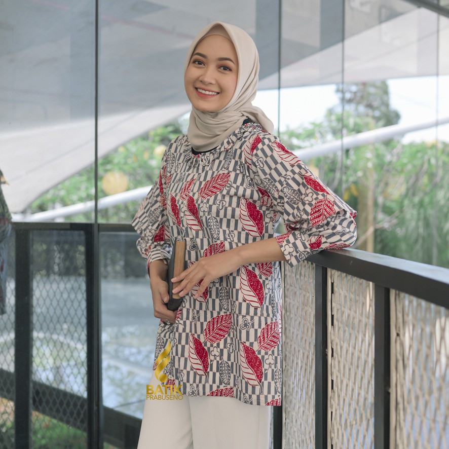Batik Prabuseno Raina Batik Wanita Model Blouse Blus Baju Atasan Seragam Kerja Batik Kerja Kantor Ka