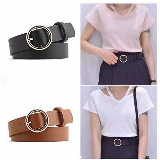 IKAT PINGGANG BULAT BESAR  RING BELT BULAT WANITA / GESPER KULIT SINTETIS SABUK