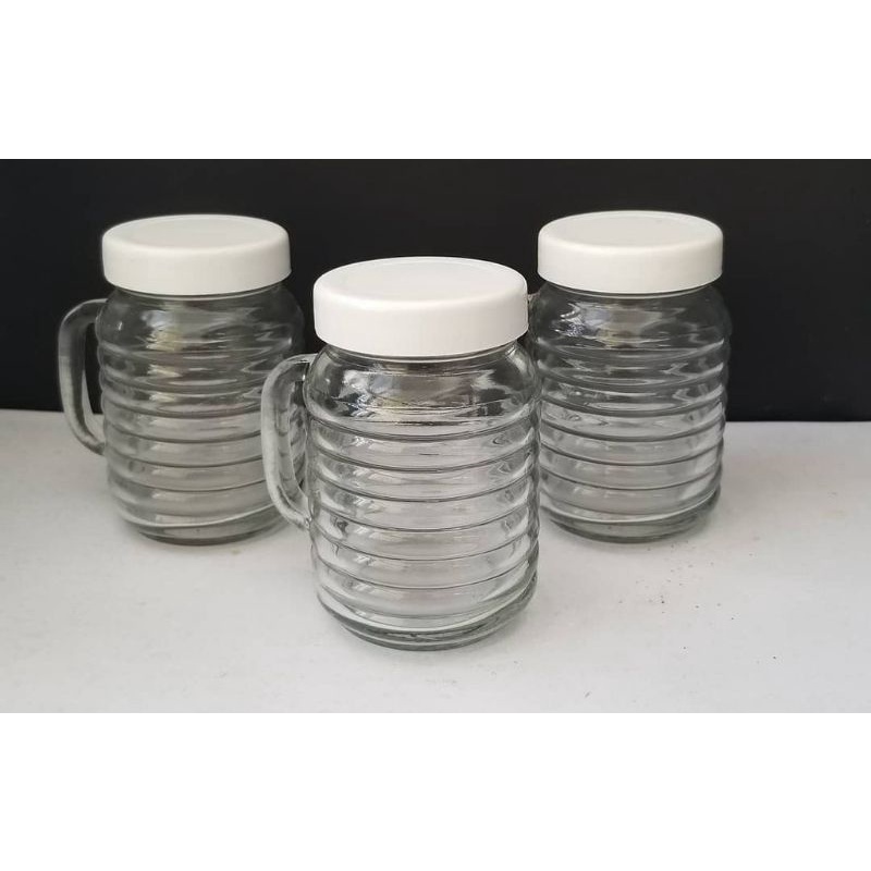 KEDAUNG GELAS TOPLES POLOS GELAS HIAS HARVEST JAR TUTUP MUG CAFE SOUVENIR KACA STRIP GELAS JAR TUTUP