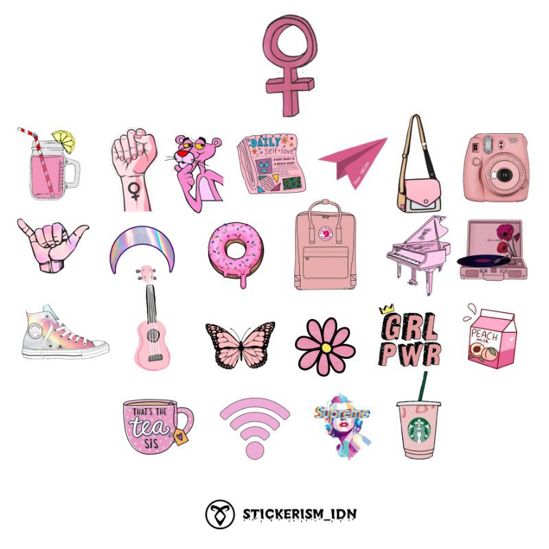 

STICKER / STIKER AESTHETIC PINK TAHAN AIR TEMPELAN LAPTOP DAN CASING HP [ISI 24 pcs]