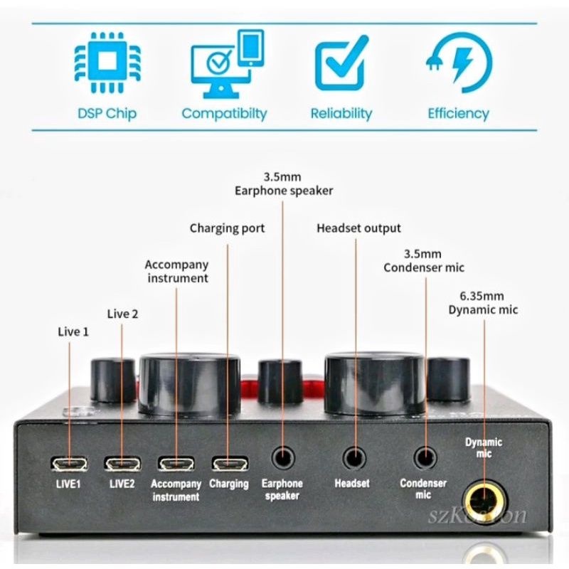 V8 SoundCard Audio untuk HP PC Mac Live Streaming Broadcast Karaoke Smule WeSing