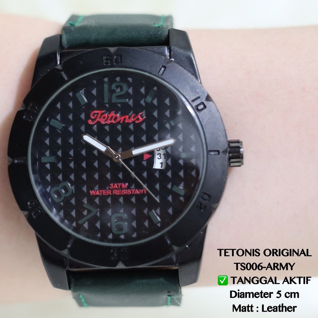 Jam tangan pria Original TETONIS tali kulit tanggal aktif leather laki cowok TS006