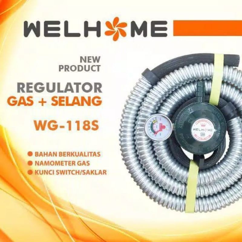 Selang Gas Paket + Regulator Meter 1.8 Meter WELHOME