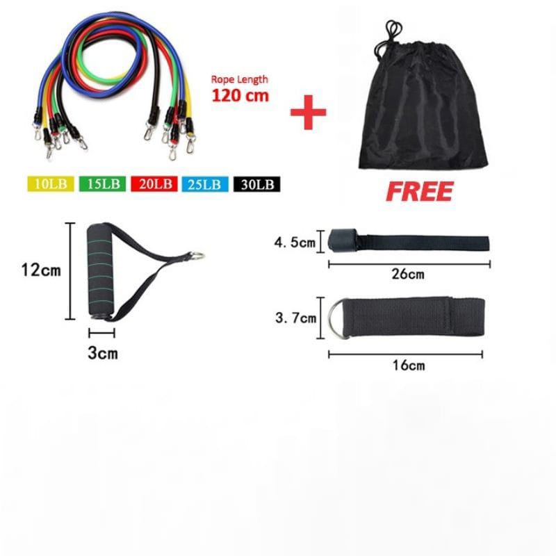 TURUN HARGA Perlengkapan Olahraga JS-7 Resistance Bands 11 in 1 Set Tali Pembantu Resistance Tube Elastic Fitness Gym Resistance Bands 11 in 1 Set Tali Pembantu Fitness