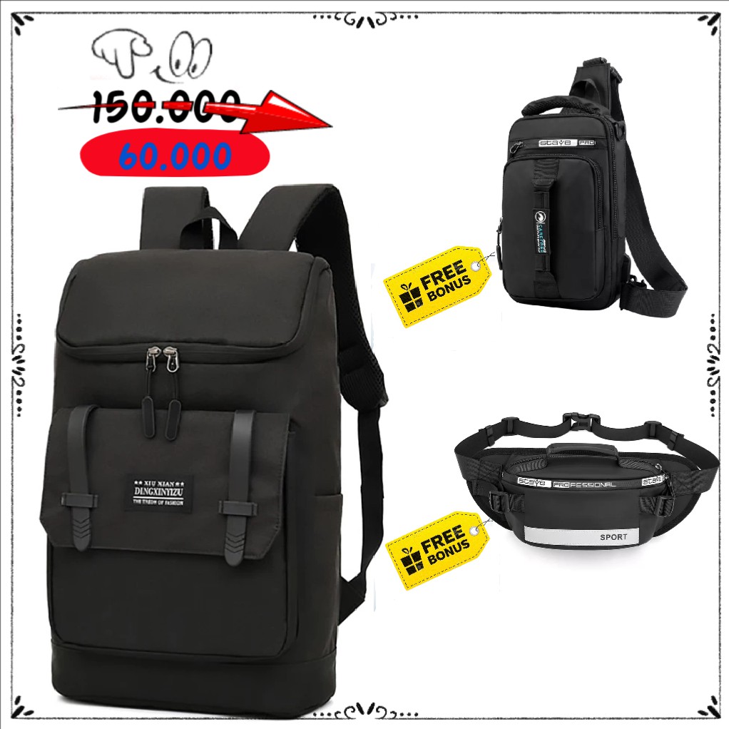 Beli 1 Gratis 2 Selempang Tas Ransel Laptop Kasual Punggung - Tas Unisex HFGI Backpack Up To 15.6 In