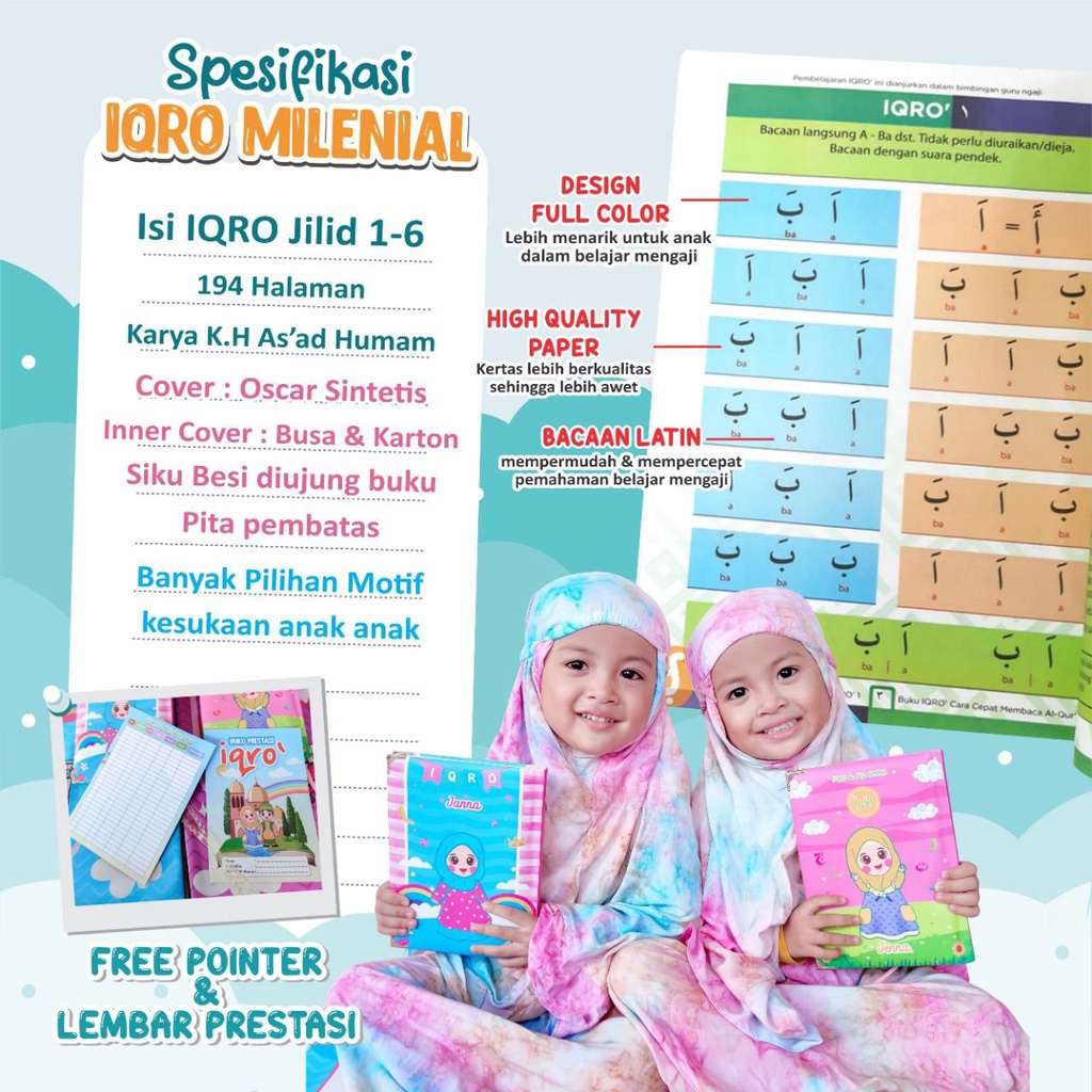 Afsheenastore  Iqro Milenial iqro Warna Custom Nama