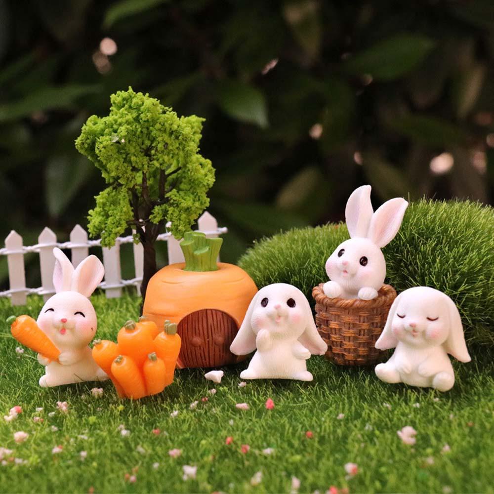 Agustina Miniatur Wortel Keranjang Mini Bonsai Dekorasi Rumah Kerajinan Resin Kelinci Peri Taman Bunny Ornamen