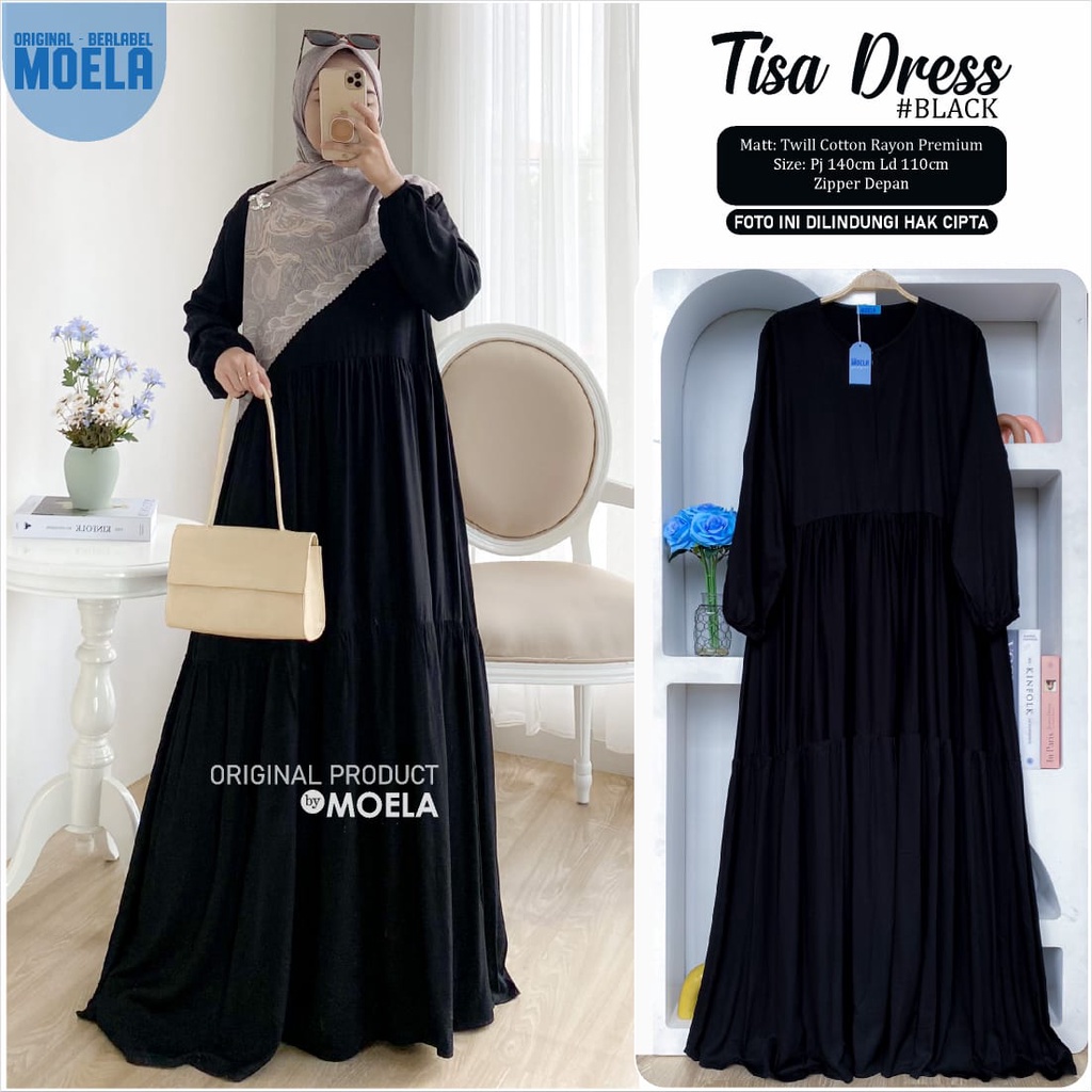 Tisa Black Dress Gamis Original Moela Berlabel