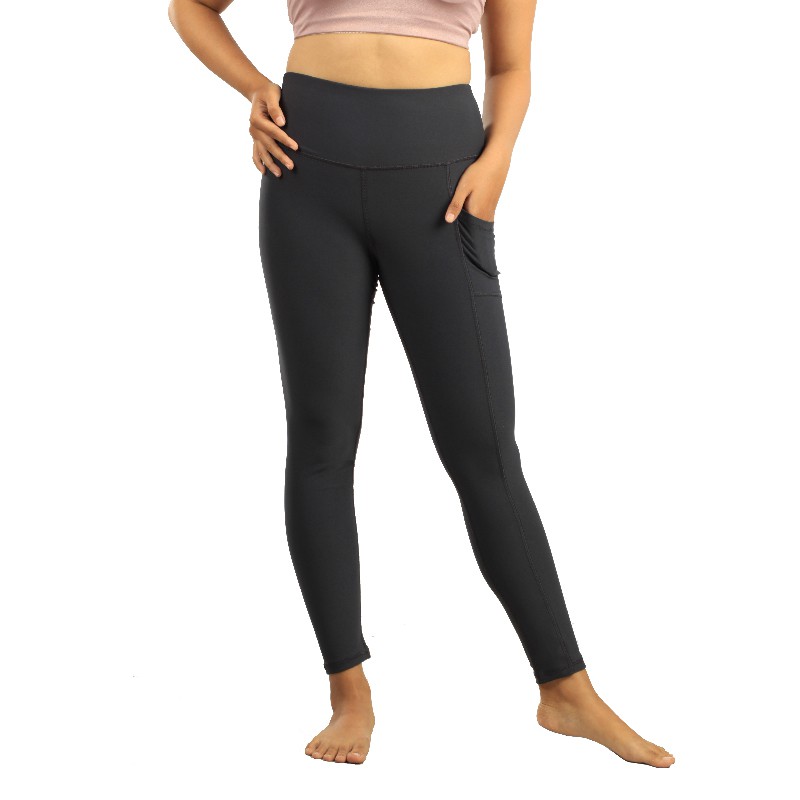 Celana Olahraga 90 Degree High Rise Side Pocket 7/8 Legging- Grey Mauve 08DGC006