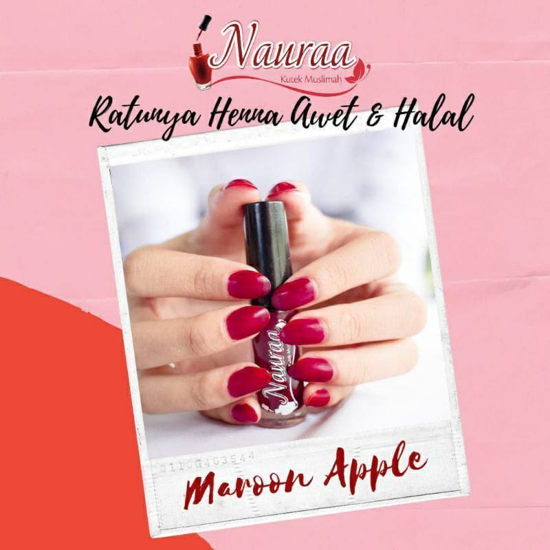 KUTEK MUSLIMAH HALAL KUTEK NAURAA WARNA MAROON NAIL ART MAROON BEAUTY UKURAN 5ML