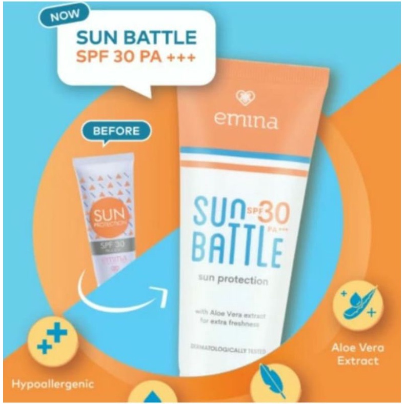 Jual SUN Battle SPF 30 PA+++ 60ML EMINA | Shopee Indonesia