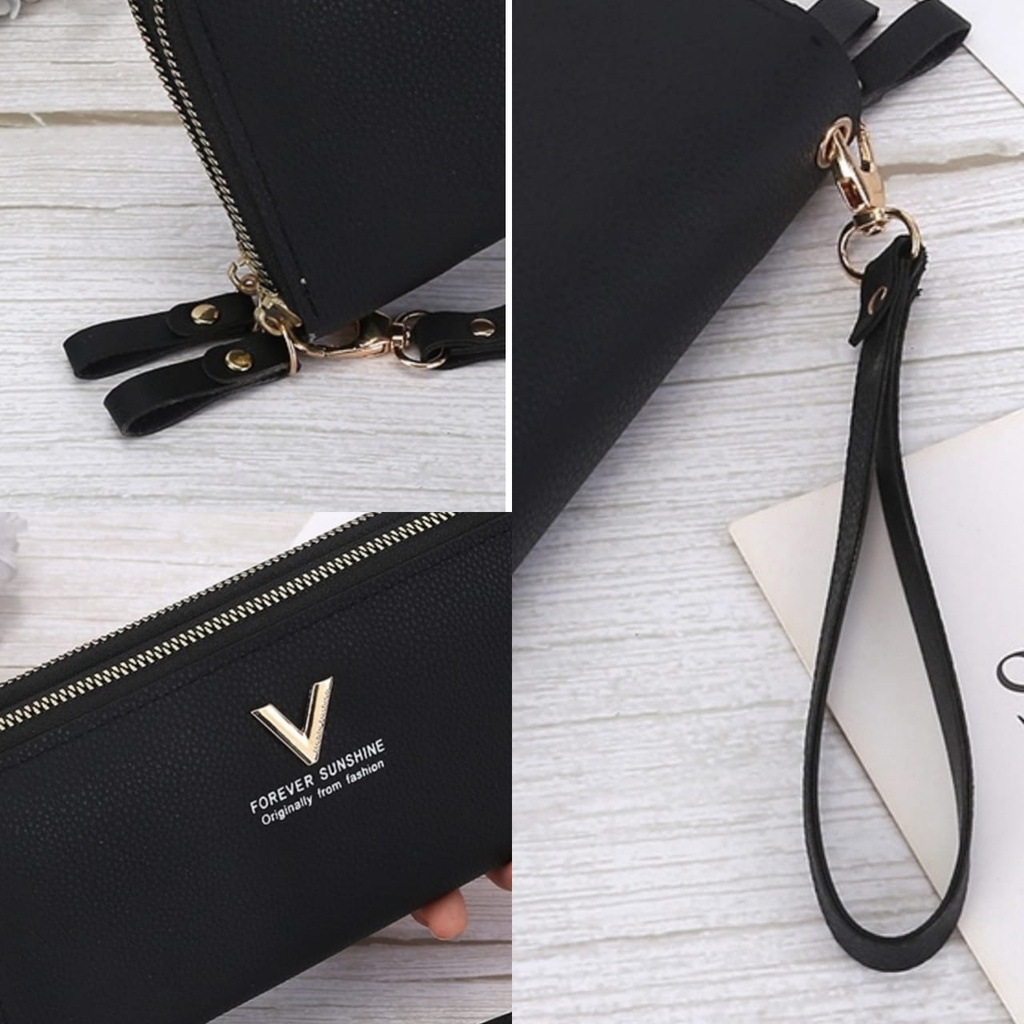 DOMPET WANITA 2 RESLETING PESTA IMPORT MURAH KULIT HITAM MUNICH WA333B5 PREMIUM KEKINIAN SLOT KARTU UANG BATAM KOREA