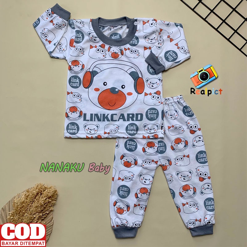 Setelan Baju Bayi Setelan Piyama Bayi Lengan Panjang Kancing Bahu Usia 3-12 Bulan Anababy