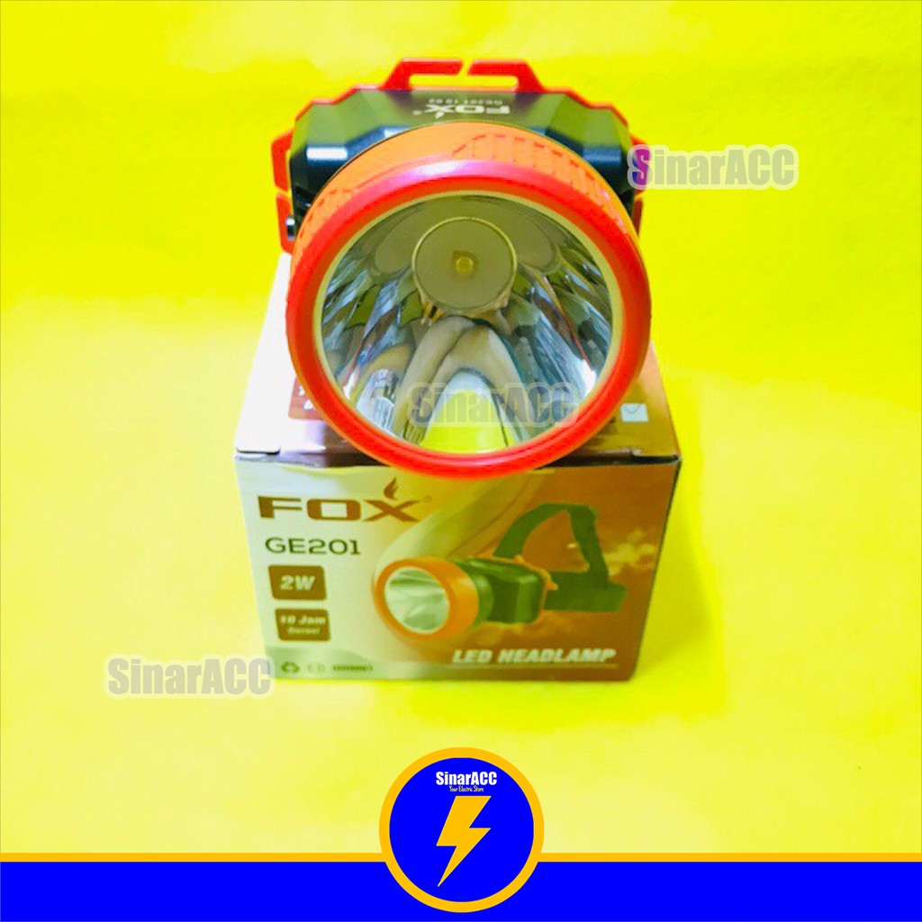 Senter kepala Fox 2W fox Ge 202 Cahaya Putih 10Jam Penerangan Rechargeable Charge senter cas 201