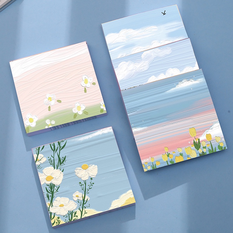 3pcs/set Beautiful Oil Painting Style Landscape Pattern Tearable Memo Sticky Note for Student