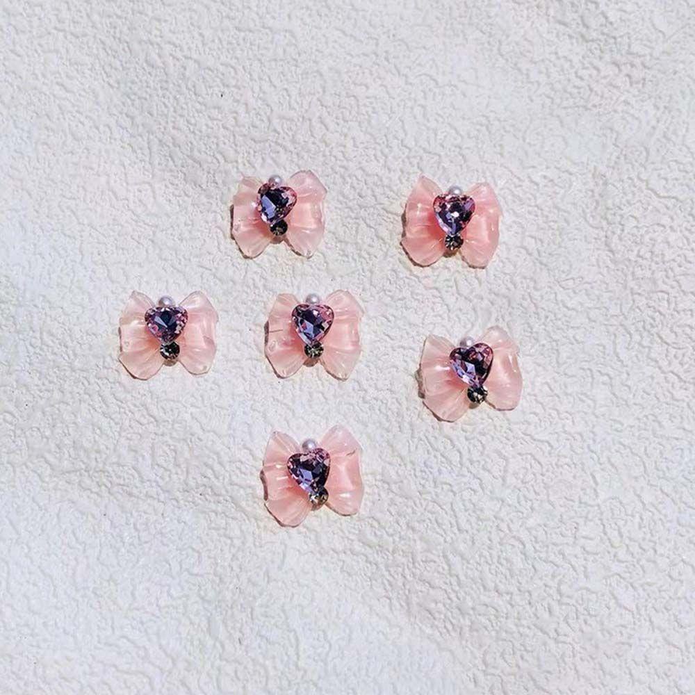 Mxbeauty Hiasan Nail Art 5 Pcs Mewah Merek Mutiara 3D Datar Kembali Hati Berlian Imitasi Pesona Kuku