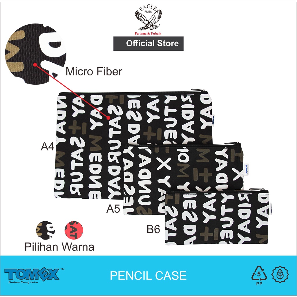 

Zipper Pocket TOMEX B6~A4 / Tempat Pensil / Document Bag Motif SUNDAY MONDAY Bahan Microfiber