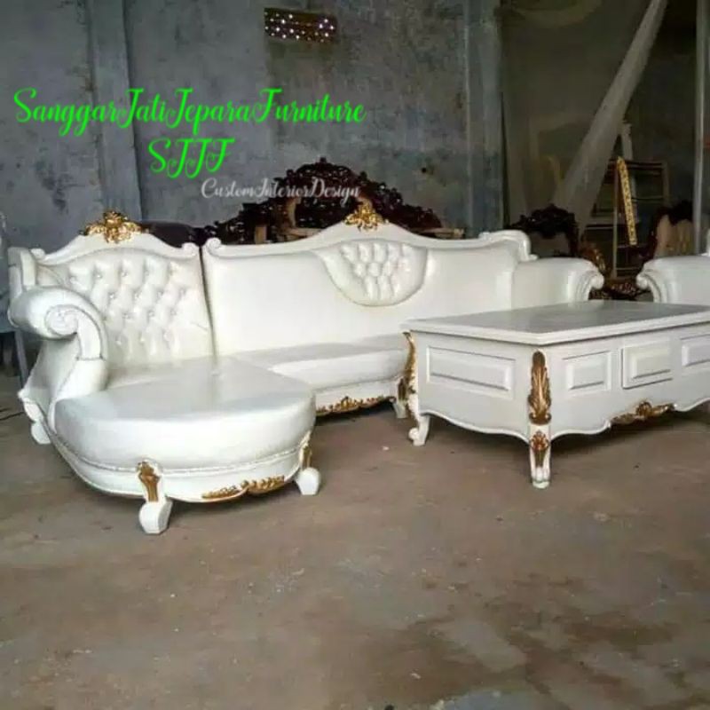 sofa sudut mewah cat duko white meubel jepara
