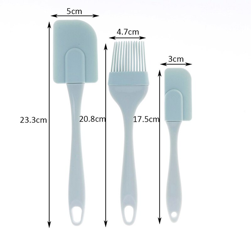 3 Pcs / Set Spatula Krim Kue 2 Warna Bahan Silikon Food Grade Anti Lengket Mudah Dibersihkan