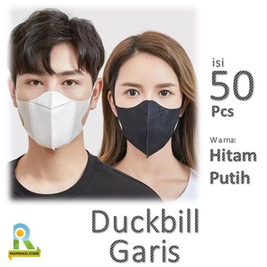 MASKER DUCKBILL GARIS ISI 50 MODEL SENSI NON MEDIS HITAM PUTIH