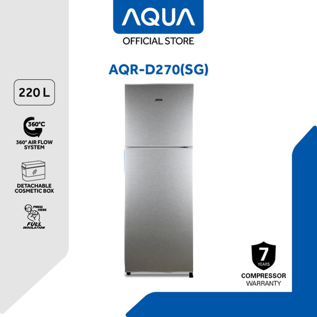 AQUA Elektronik AQR-D270(SG) Kulkas 2 Pintu 220 L - Anti Bacteria - Dark Silver - Dark Grey Handle C