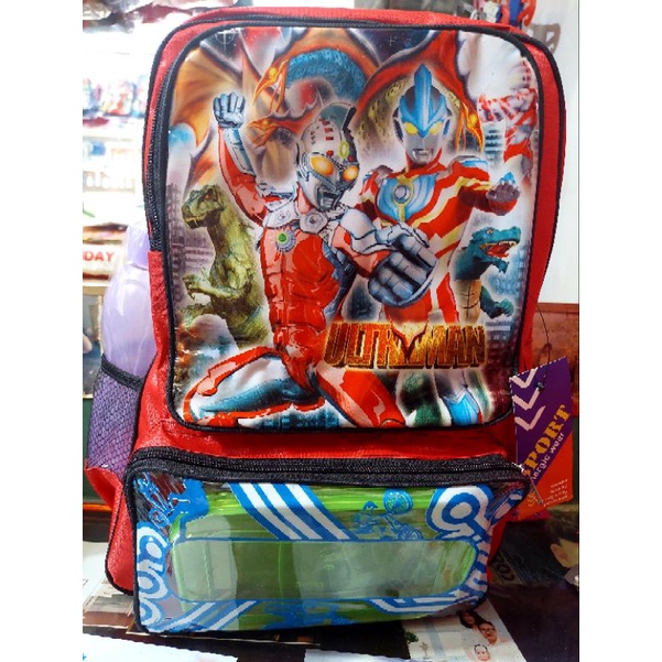 tas ransel anak sekolah laki laki ultraman / tas backpack / tas anak sd free kotak makan dan botol m
