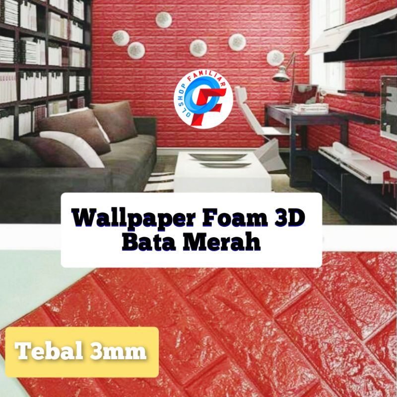 OF Wallpaper Bata Merah Wall Paper Foam 3D Stiker Premium Warna Merah Bata Timbul