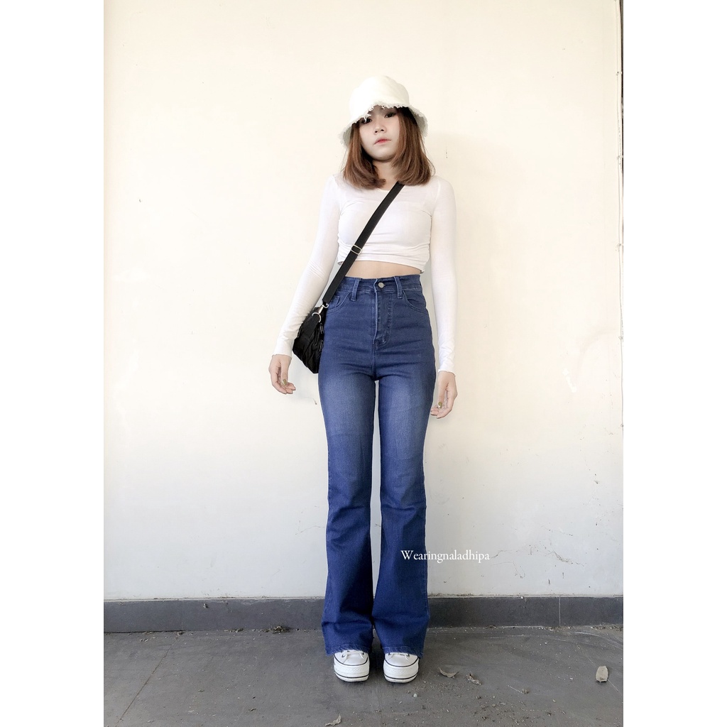 Kezia Cutrbray Pants Biru Spray - Highwaist Jeans Cutbray