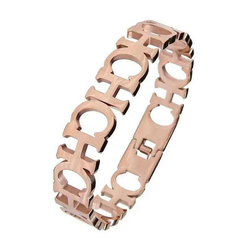 GG Gelang Bangle Aksen CHAN*NEL Titanium Lapis Emas 18K#GB-120