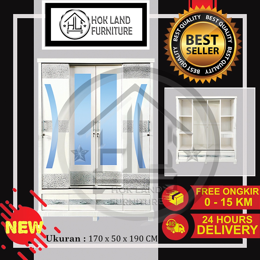 LEMARI PAKAIAN 4 PINTU/ LEMARI PAKAIAN SLEDING KAYU TRIPLEK/ LEMARI PAKAIAN SLIDING/ LEMARI BAJU GAM