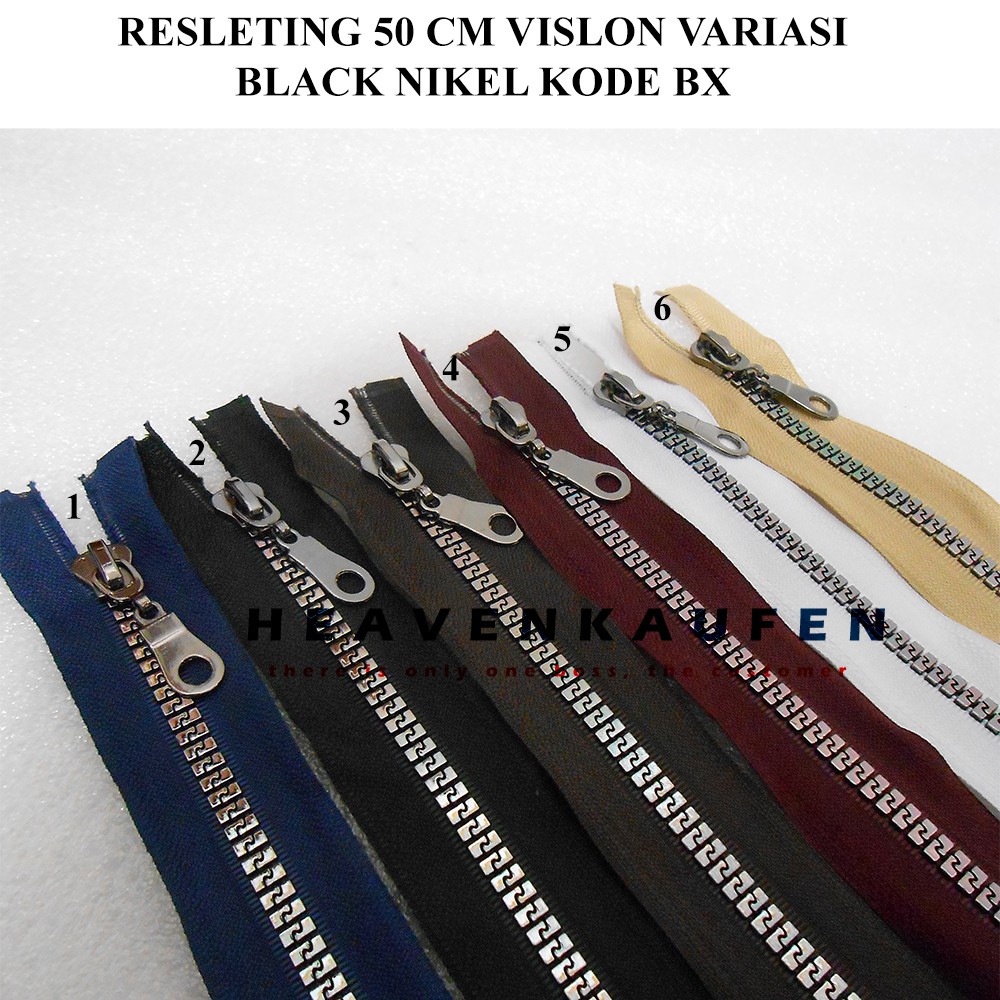 Resleting Zipper 50 cm Black Nikel Vislon Variasi Kode BX Untuk Resleting Gamis Abaya Busana Wanita