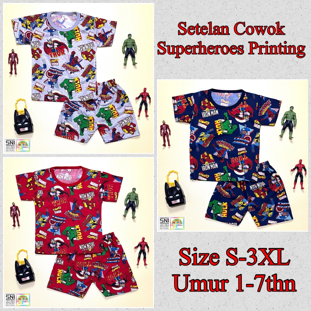 RAINBOW SETELAN / SET BAJU ANAK COWOK 1- 7 TAHUN FULLPRINT Superhero TC &quot;PART 2&quot;