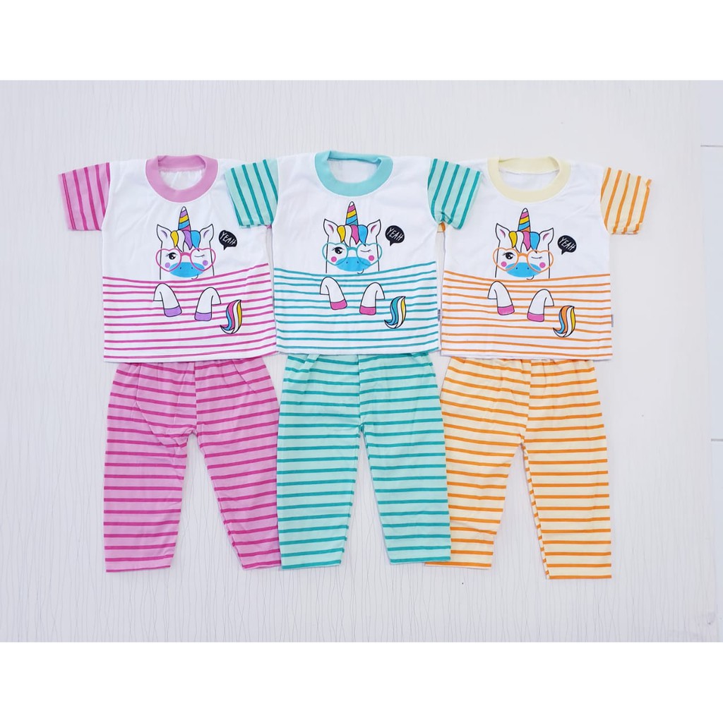setelan anak perempuan unicorn usia 0-18 bulan / baju bayi cewe unicorn salur