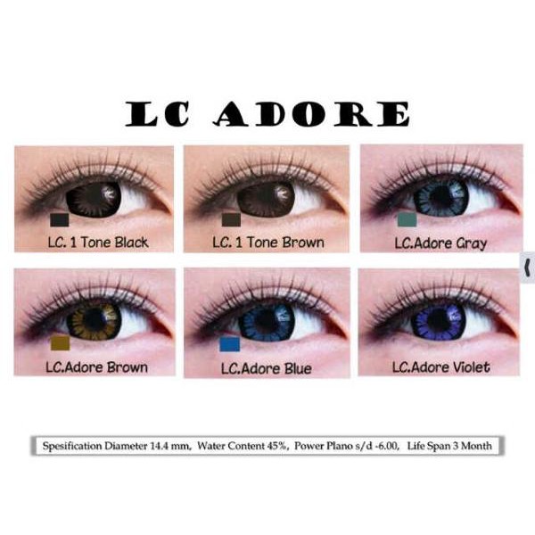 Softlens Living Color ADORE DIA 14.40mm NORMAL&amp; MINUS BLACK GREY BROWN (-0.50 S/D -3.00) / softlense/Lensa  Kontak/BS