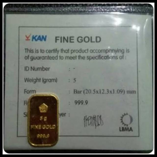 Logam Mulia Goldbar Emas Murni Antam Bersertifikat Pecahan 5 Gram LM Antami