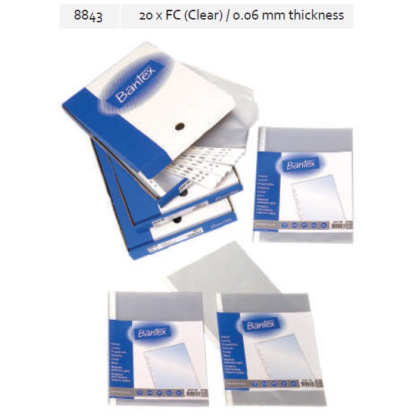 

Bantex 8843-08 Pocket FC 0.06mm PP Clear : 20 Pcs Transparent