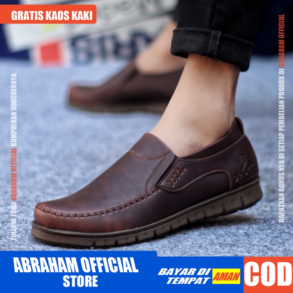 ABRHM x BLENO Sepatu Kasual Pria Sepatu Casual Pria Kulit Pu Sepatu Pria Casual Cowok/Cowo Sepatu Kerja Kantor Semi Formal Anti Slip Kuliah Kondangan Gaya keren Kekinian Murah Terlaris