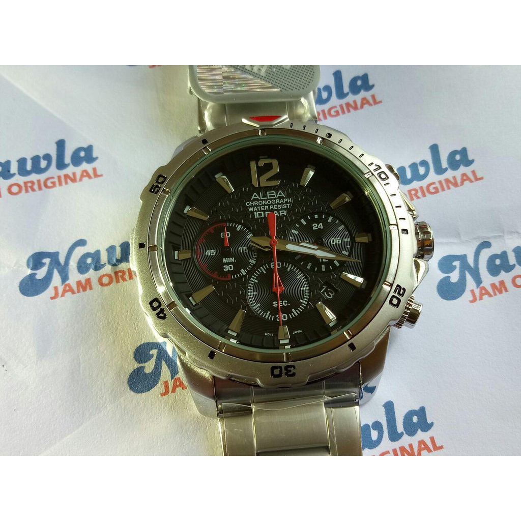 Alba Quartz AT3C89X1 Chronograph Black Dial - Jam Tangan Pria AT3C89