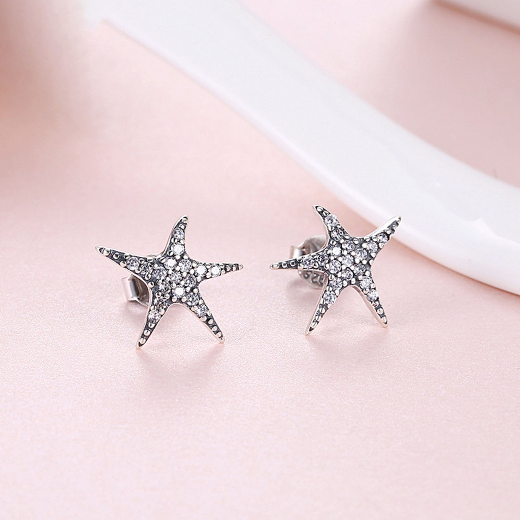 Hu Hu Hu Hu Hu Alat Bantu Pasang Kacamata♡ 1 Pasang Anting Stud Bentuk Bintang Laut Warna Silver Untuk Hadiah