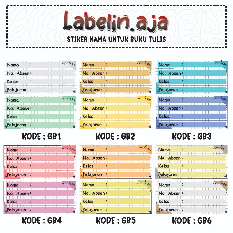 

STIKER NAMA UNTUK BUKU TULIS (POLOS), ISI 12 PCS, UKURAN 6,5 X 3 CM