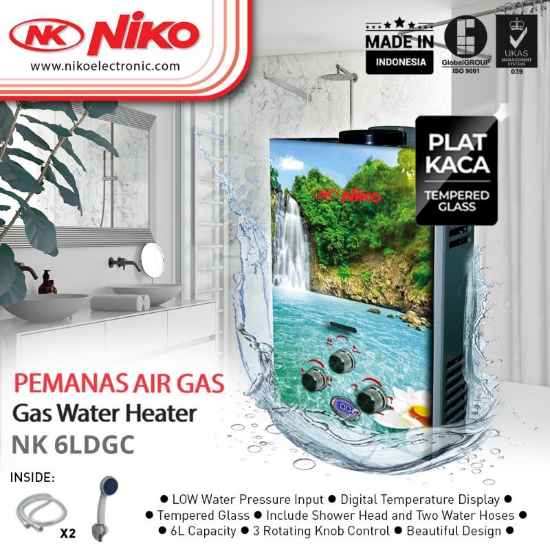 Niko Water Heater Gas 6 Liter LED Display Body Kaca NK 6LDG A/B/C/D