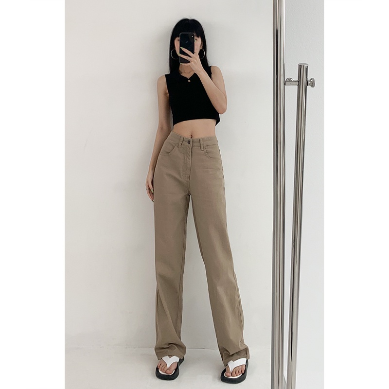 New khaki high waist celana jeans panjang wanita murah（realpict）